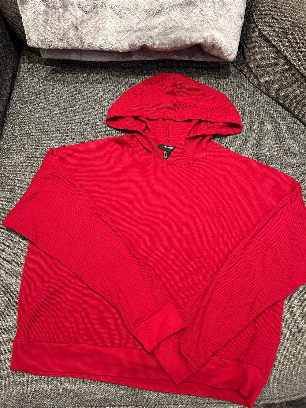 Forever 21 Red Hooded Waffle Knit Pullover Shirt